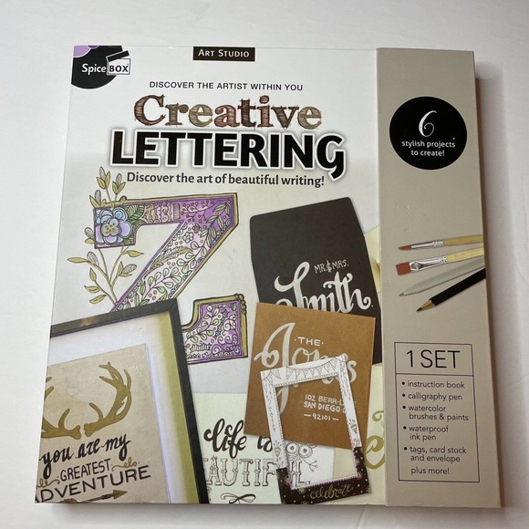 Creative Lettering & Calligraphy Spice Box Art School Kit Book Pens Paper Ideas - Picture 4 of 9